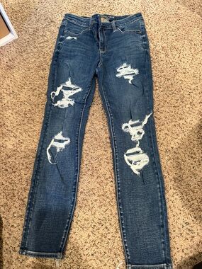 American Eagle Outfitters Distressed Dark Blue Skinny Jeans